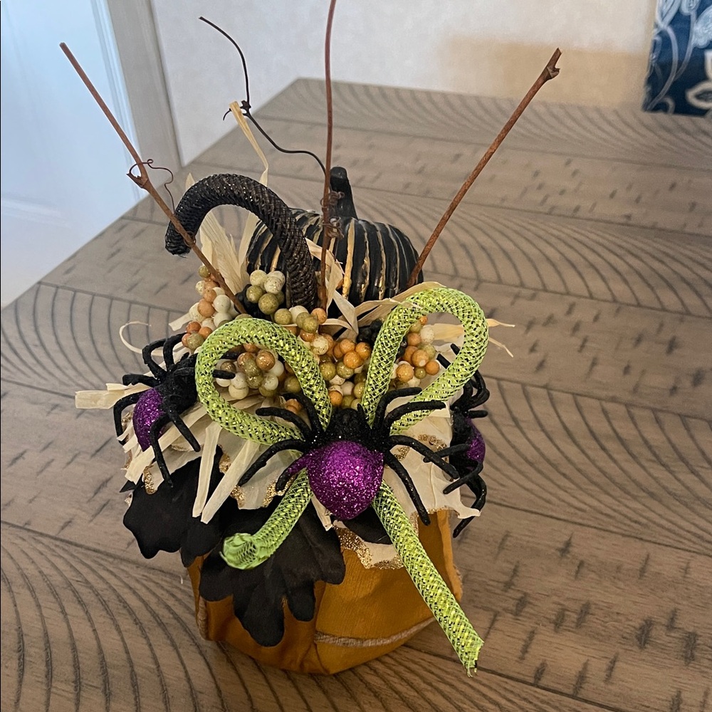 Halloween Pumpkin with Glitter Spiders